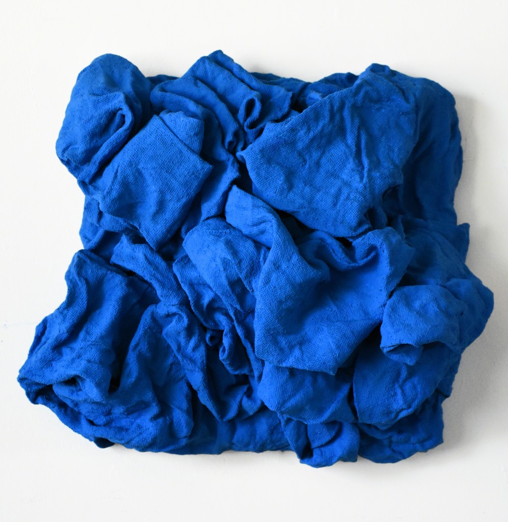 CHLOE HEDDEN - Electric blue folds - Paint on burlap on wood - 20" x 20" x 8" CHLOE HEDDEN - Electric blue folds - Paint on burlap on wood - 20" x 20" x 8"