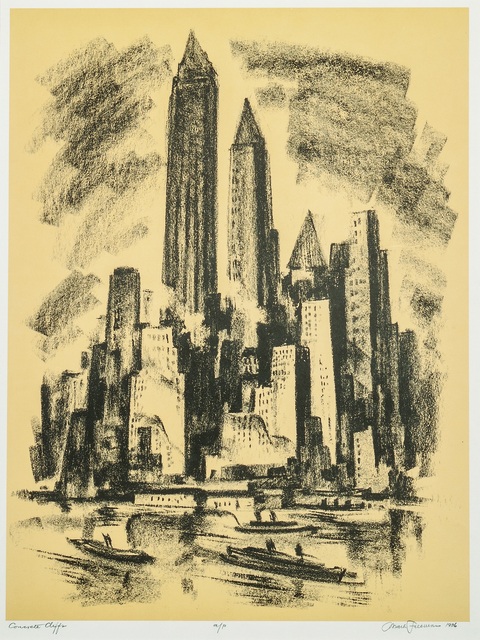 Mark Freeman, ‘Concrete Cliffs, alternatively titled Manhattan Cliffs’, 1936, Print, Lithograph in yellow and black on paper, Skinner