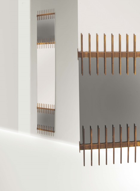 Ettore Sottsass, ‘a mirror with a brass structure, made up by two tinted crystal elements and one mirrored crystal element’, 1958, Design/Decorative Art, Cambi