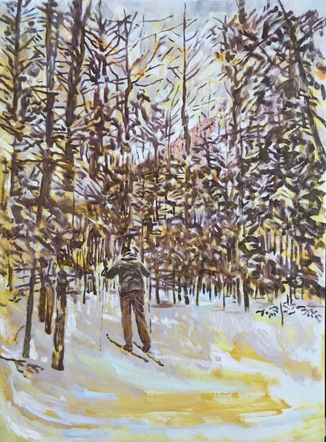 Edward Bear Miller, ‘Yellow Skier’, 2017, Painting, Oil on Linen, Keene Arts