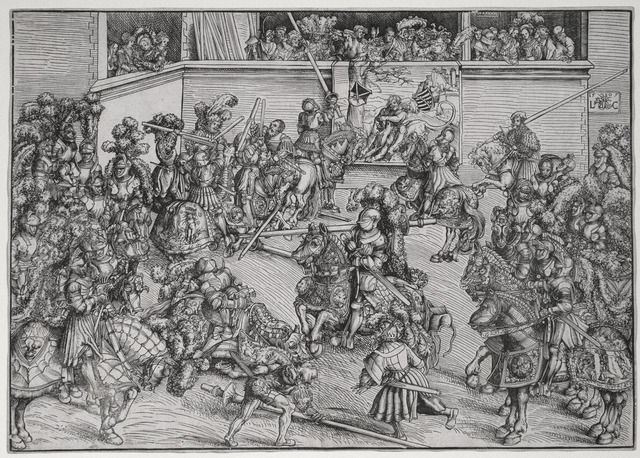 Lucas Cranach the Elder, ‘The Second Tournament with the Tapestry of Samson and the Lion’, 1509, R. S. Johnson Fine Art