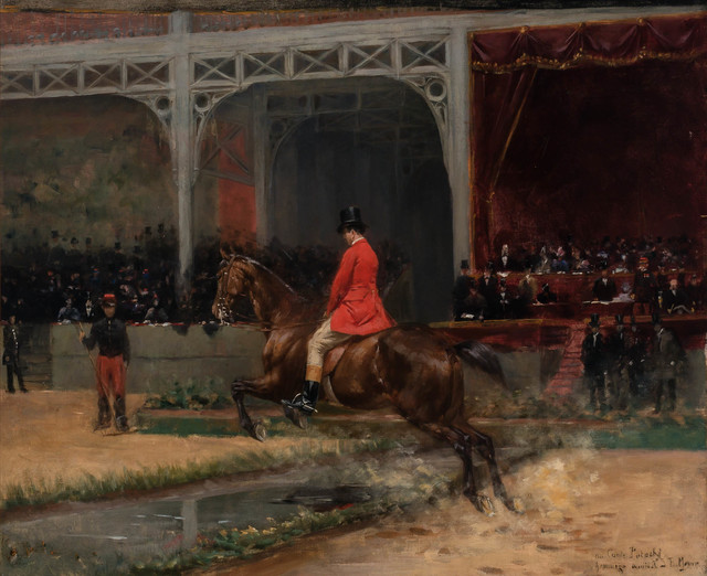 Emile Meyer, ‘Count Potocki Riding in the Horse Show at the Hippodrome, Paris’, Painting, Oil on canvas, Doyle