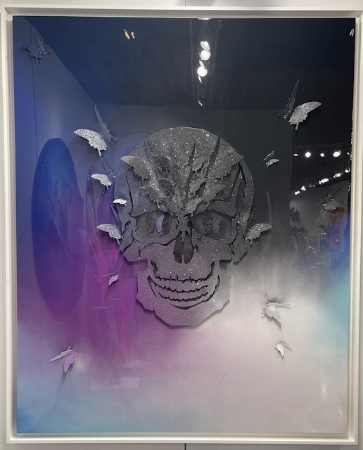 Punk Me Tender, ‘135’, 2021, Painting, Acrylic on Stretched Canvas, Aluminum Skull and Butterflies, Diamond Dust, and Resin, Contessa Gallery