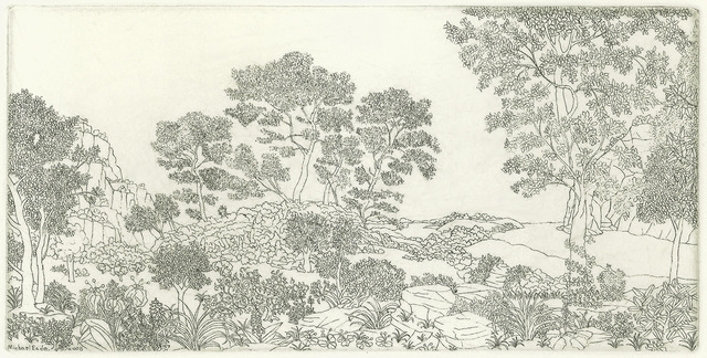 Michael Eade, ‘Landscape No. 1’, 2019, Drawing, Collage or other Work on Paper, Copper plate line etching on white Hahnemuhle paper, Susan Eley Fine Art