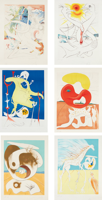 Salvador Dalí, ‘La Conquête du Cosmos II (Conquest of the Cosmos II)’, 1974, Print, The complete set of six drypoint and lithographs with embossing in colors, on Arches and Rives BFK paper, with full margins, contained in the original dark blue velvet-covered portfolio, Phillips
