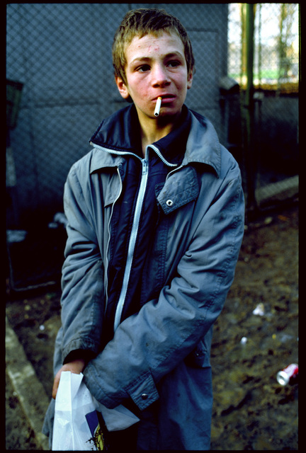 Robin Graubard, ‘Lost Boy 1 – Blue (Nico and I with runaways at train station in Bucharest, Rumania, Christmas) ’, 1995, Photography, Lamba print, Office Baroque
