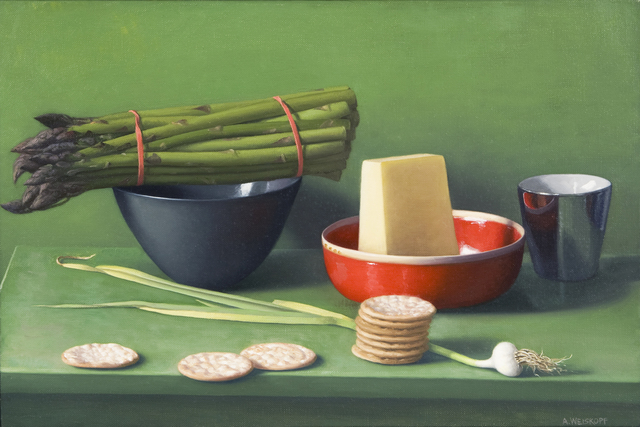 Amy Weiskopf, ‘Still Life with Asparagus, Pecorino and Crackers’, Clark Gallery