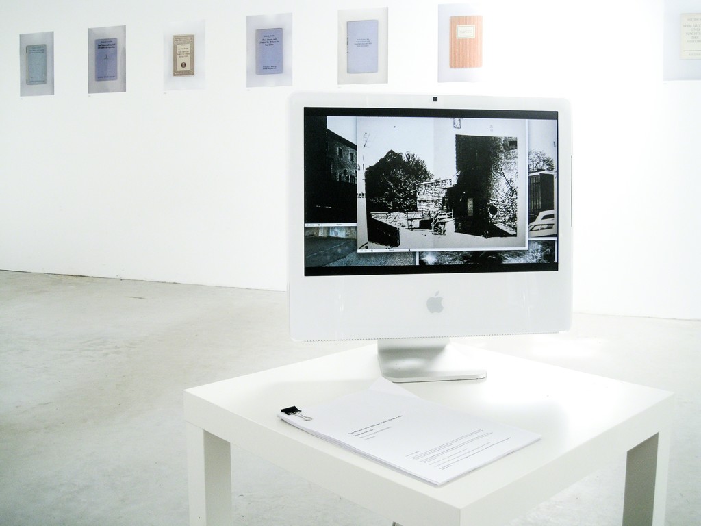 on display in the front: Adam Knight, the Nietzsche-Gedächtnishalle interview project with Simone Bogner, HD video with stereo sound, 29 mins, 2012 | image: ©dasesszimmer on display in the front: Adam Knight, the Nietzsche-Gedächtnishalle interview project with Simone Bogner, HD video with stereo sound, 29 mins, 2012 | image: ©dasesszimmer