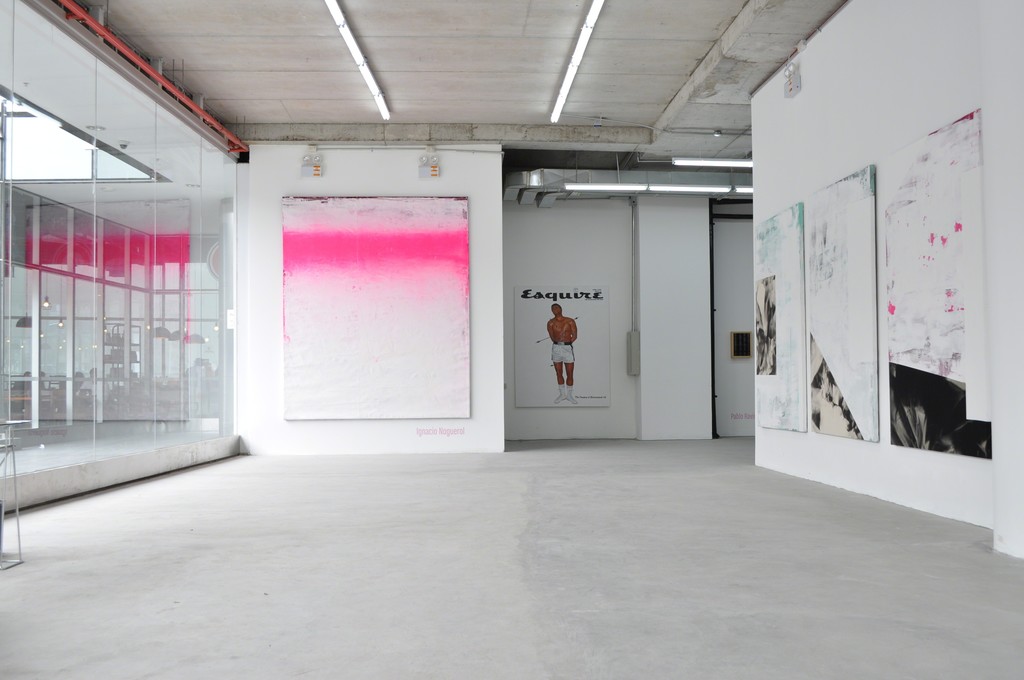 Installation shot, 'Empireo Horizonte' by Ignacio Noguerol, 'The Birth of Muhammad' by Pablo Ravina and the 'Empireo series by Noguerol. Installation shot, 'Empireo Horizonte' by Ignacio Noguerol, 'The Birth of Muhammad' by Pablo Ravina and the 'Empireo series by Noguerol.
