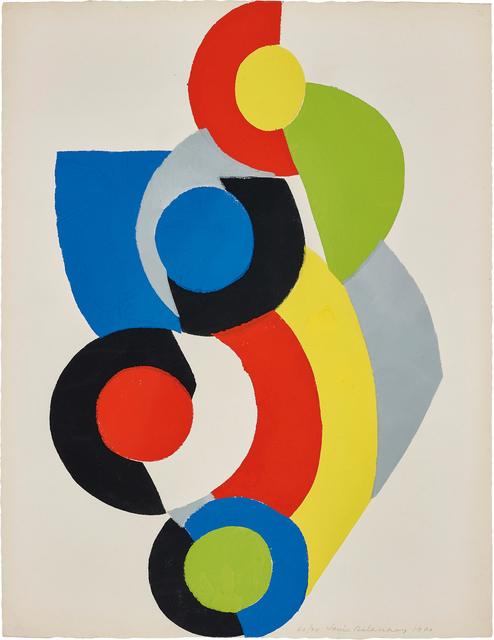 Sonia Delaunay, ‘Poésie de Mots, Poésie de Couleurs (The Poetry of Words, The Poetry of Colours): one plate’, 1961, Print, Pochoir in colors, on Johannot paper, the full sheet., Phillips