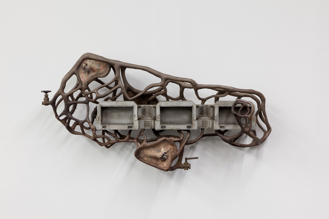 Dora Budor, ‘One Million Years of Feeling Nothing’, 2015, Sculpture, Screen-used miniature living garages from “The Fifth Element” (1997), steel armature, epoxy clay, diseased latex prosthetics, acrylic polymer with pigment suspension, sfx and weathering paint, assorted metal hardware, Swiss Institute