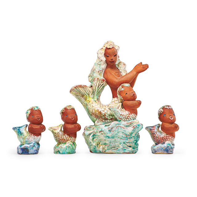 Thelma Frazier, ‘Mermaid with four young, USA, mid-20th C.’, Partially glazed earthenware, Rago/Wright