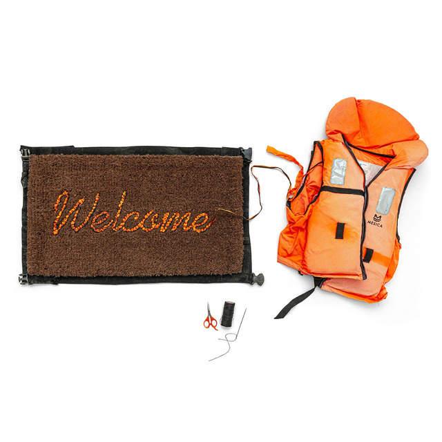 Banksy, ‘Welcome Mat’, 2020, Ephemera or Merchandise, Refugee Life Vest / Migrant Life Jacket, AYNAC Gallery