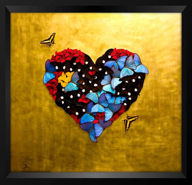 SN, ‘HEART OF GOLD’, Drawing, Collage or other Work on Paper, Charcoal and Pencil Drawing on Paper with Mounted Butterflies., Eden Fine Art