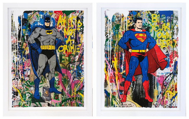 Mr. Brainwash, ‘Batman and Superman’, 2018, Print, Silkscreen and mixed media on paper, Hamilton-Selway Fine Art Gallery Auction