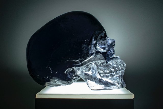 Sam Tufnell, ‘Black Crystal Skull’, 2019, Sculpture, Resin and lighted pedestal, Marcel Katz Art