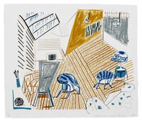 David Hockney - Pembroke Studio with Blue Chairs and Lamp, from Moving Focus