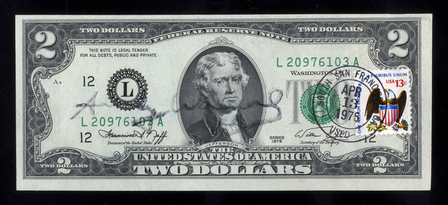 Andy Warhol, ‘2 Jefferson's Dollars’, 1976, Print, Bertolami Fine Arts