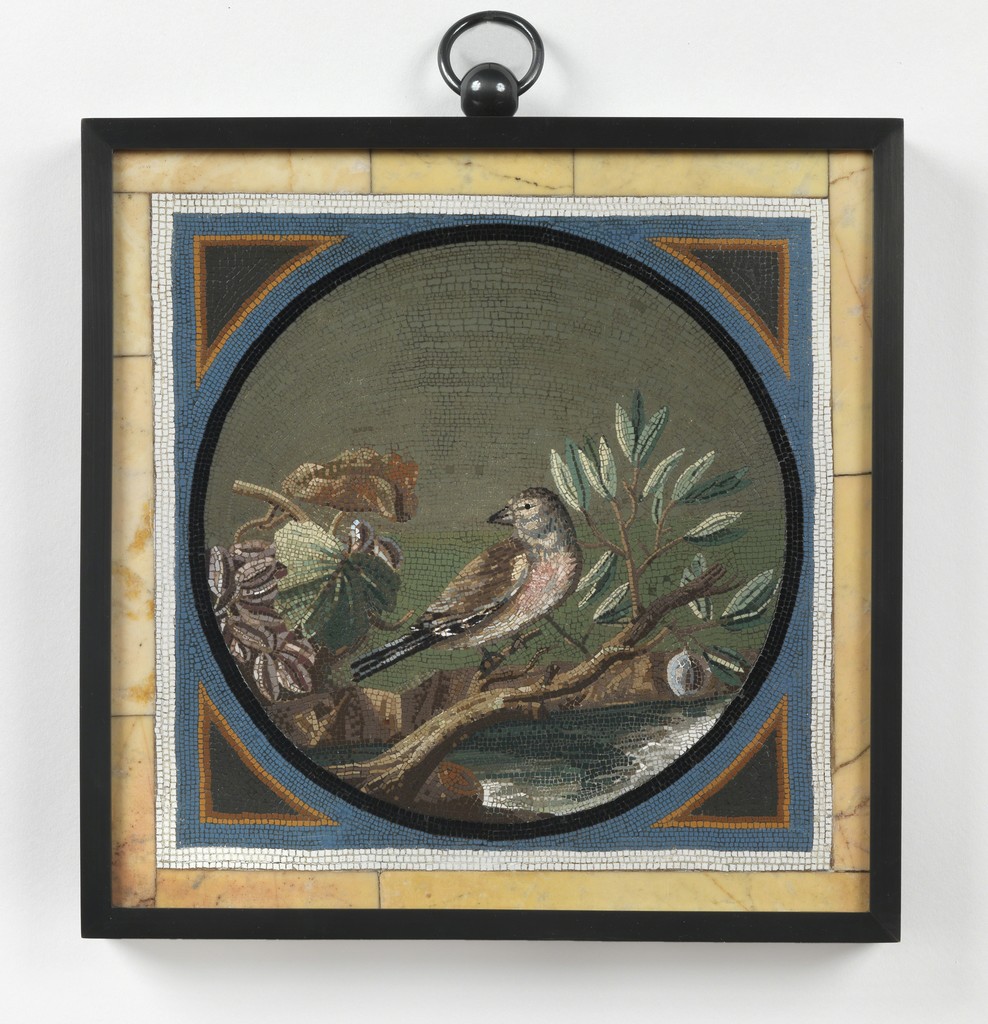 Rome, second half 18th century
Pair of micromosaics depicting Birds (finches)
Giallo antico marble border, slate support,
29.45 x 9.45 x 1.18 in. (24 x 24 x 3 cm)
Framed: 10.63 x 10 x 1.38 in. (27 x 25 x 3.5 cm)
Rome, second half 18th century
Pair of micromosaics depicting Birds (finches)
Giallo antico marble border, slate support,
29.45 x 9.45 x 1.18 in. (24 x 24 x 3 cm)
Framed: 10.63 x 10 x 1.38 in. (27 x 25 x 3.5 cm)