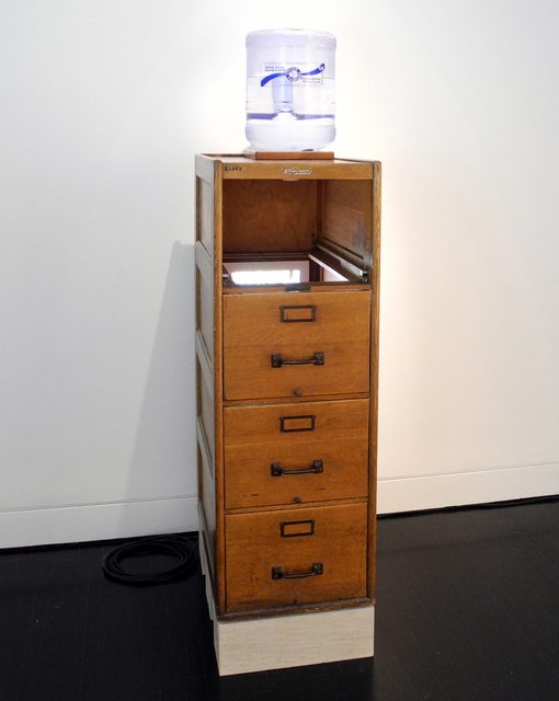Workingman Collective, ‘Cooler Shake’, 2013, Other, 8 hour video loop: mixed media: oak file cabinet, 5-gallon water jug, video projection, limestone, Hemphill Artworks