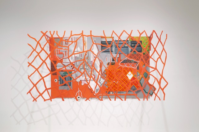 Diana Cooper, ‘Scrim’, 2018-2019, Installation, Corrugated plastic, corrugated metallic paper, metallic paper, acrylic paint, paper, numbered map pins, pencil, colored pencil, felt tip marker, Postmasters Gallery