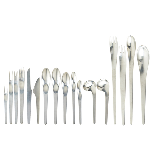 Arne Jacobsen, ‘Eight-piece AJ flatware set for eight with additional serving and other pieces (77 total), Denmark’, 1950s-60s, Rago/Wright
