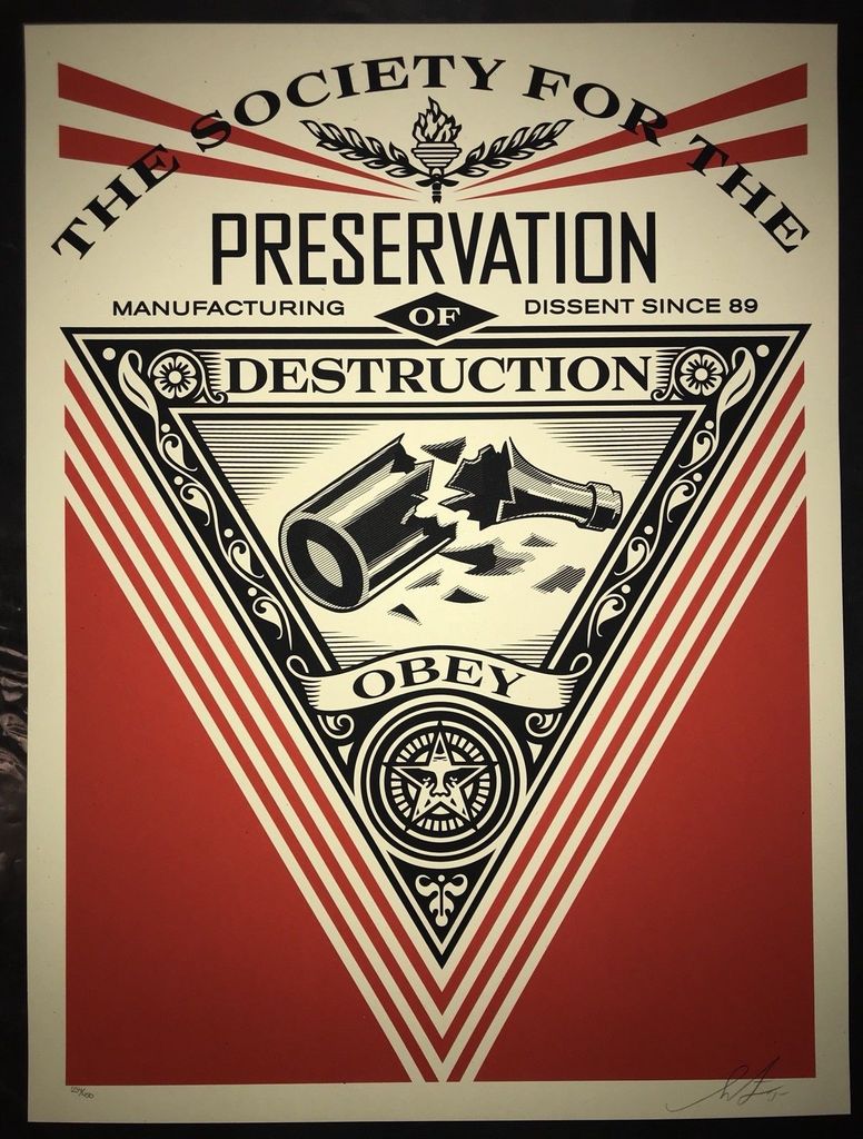 Shepard Fairey Silkscreen Print "Society Of Destruction" Contemporary Street Art