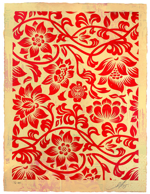 Shepard Fairey (OBEY), ‘Floral Takeover (Red/Cream)’, 2017, Underdogs Gallery