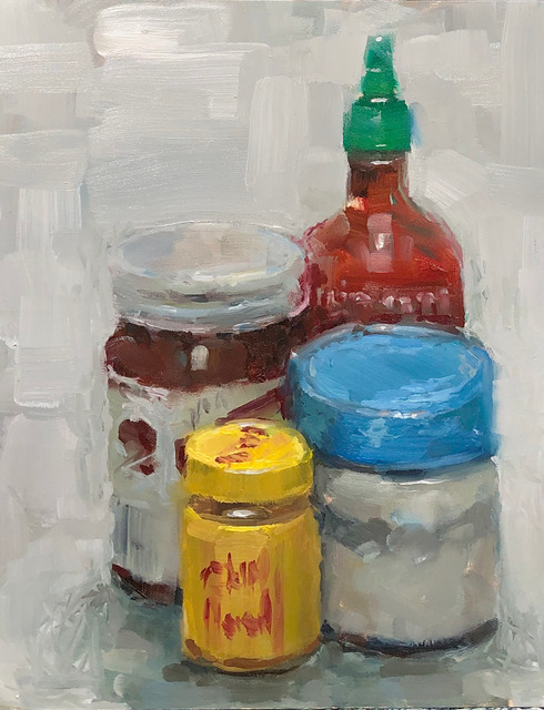 Tom Giesler, ‘Still life with two sauces’, 2020, Painting, Oil on panel, McVarish Gallery