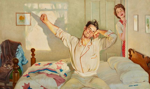 John Philip Falter, ‘Waking Up’, Mid 20th Century, Painting, Oil on Canvas, The Illustrated Gallery