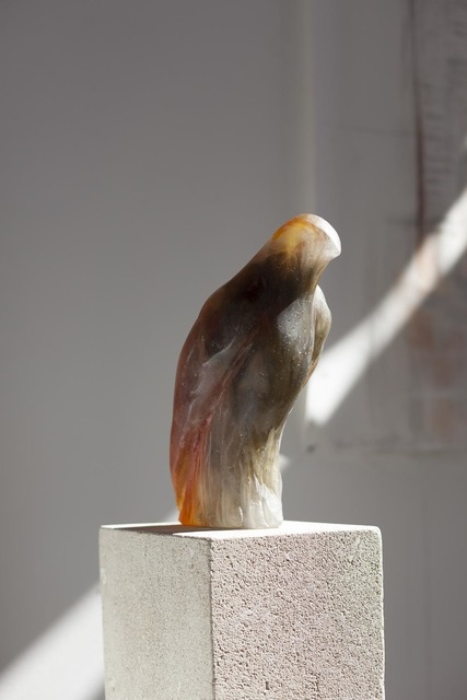 Jane Rosen, ‘Crystal Bird on Linen’, 2017, Sculpture, Kiln cast glass on linen grey, Sears-Peyton Gallery