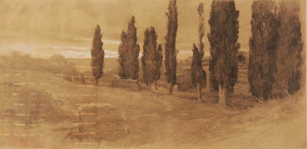 Giuseppe Pelizza da Volpedo 'Landscape', signed and dated 1902, mixed media, 67x30 Giuseppe Pelizza da Volpedo 'Landscape', signed and dated 1902, mixed media, 67x30