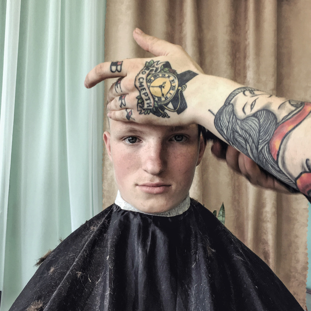 Dmitry Markov, ‘Haircut of 18-year old teenager, before his release from orphanage. Idritsa, Pskov region.’, 2016, Photography, ChromaLuxe print, agnès b. Galerie Boutique