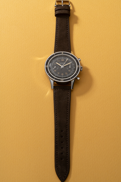 Blancpain, ‘An extremely rare, important and large stainless steel fly-back chronograph wristwatch with glossy black dial, tachymeter scale, rotatable bezel and presentation box’, Circa 1960s, Phillips