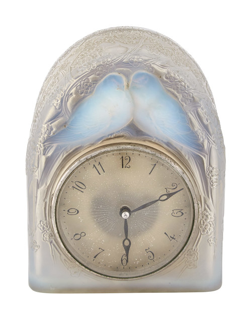 ‘R. Lalique Molded Opalescent Glass Deux Colombes Mantel Clock Marcilhac No. 727’, circa 1926-1947, Design/Decorative Art, Doyle