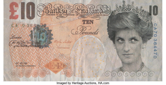 Banksy, ‘Di-Faced Tenner, 10 GBP Note’, 2005, Print, Offset lithograph in colors on paper, Heritage Auctions