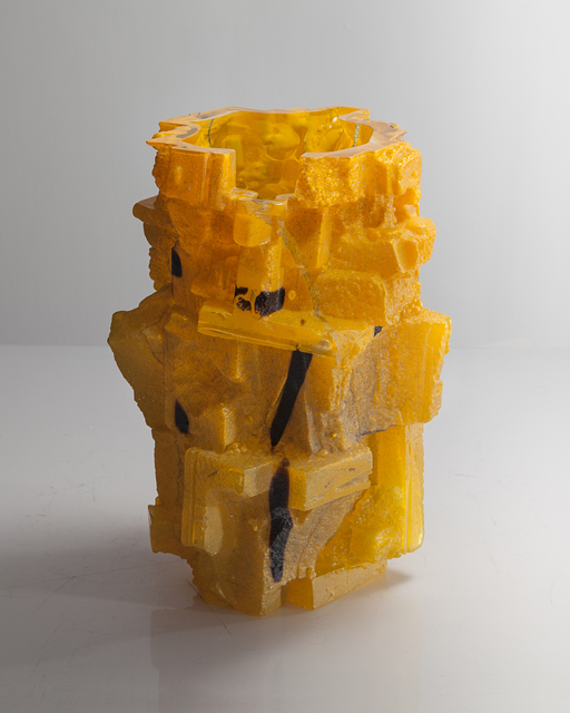 Thaddeus Wolfe, ‘Unique Assemblage vessel in mandarin orange with black markings’, 2015, Design/Decorative Art, Hand-blown, cut and polished glass, R & Company