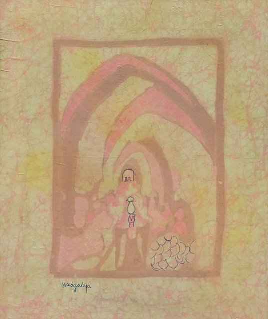 Miriam Hadgadya, ‘Early Israeli Batik on Silk Painting Jerusalem Landscape with Figure Bezalel’, 20th Century, Lions Gallery