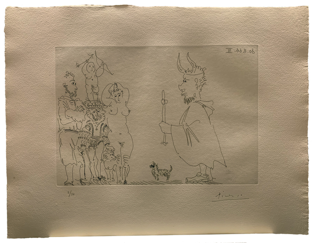 Pablo Picasso, ‘ Le Cocu devant un groupe avec le Séducteur et l’Amour’, 1966, Print, Etching, Galerie Raphael