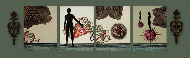 Sonia Mehra Chawla, ‘Seed I (Seed Burst / Proliferation / Spill)’, 2012, Mixed Media, Mixed media on archival canvas & two cast metal rosettes in an antique finish, Exhibit 320
