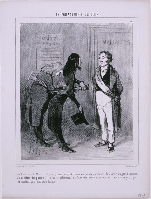 Honoré Daumier, ‘Les Philantropes du Jour: Monsieur le Maire…De passage dans votre ville…’, 1844, Phillips Collection