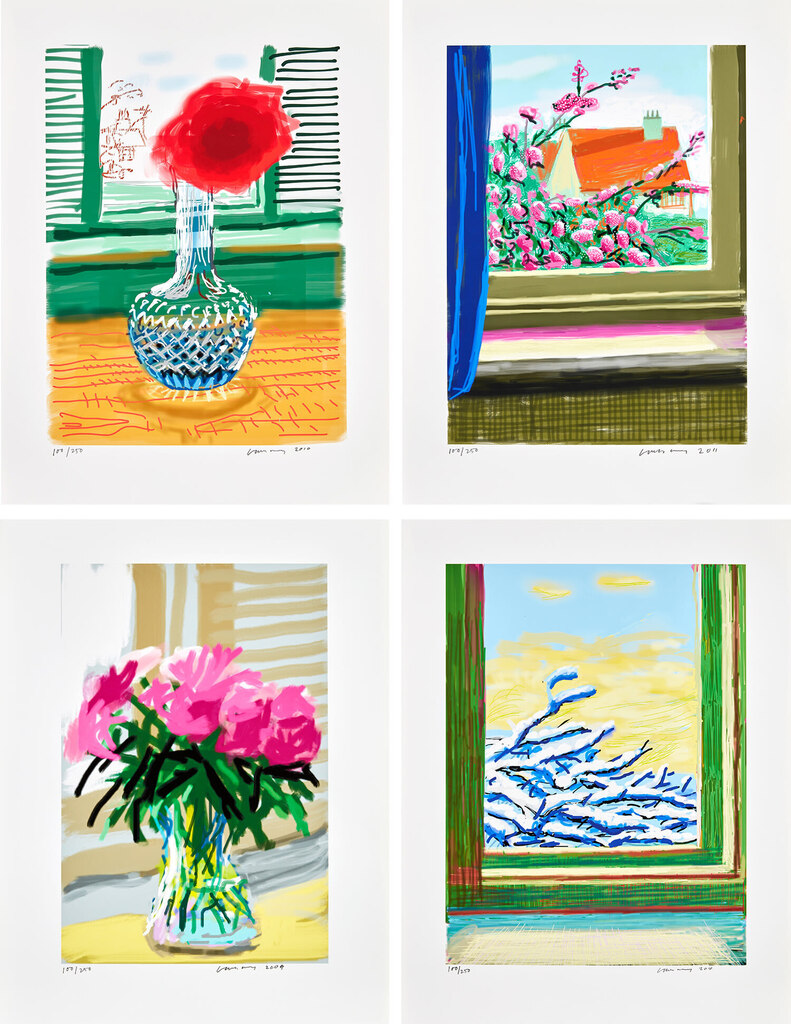 David Hockney - My Window: No. 535 28th June 2009; No. 281 23rd July 2010; No. 610, 23rd December 2010; and No. 778, 17th ...