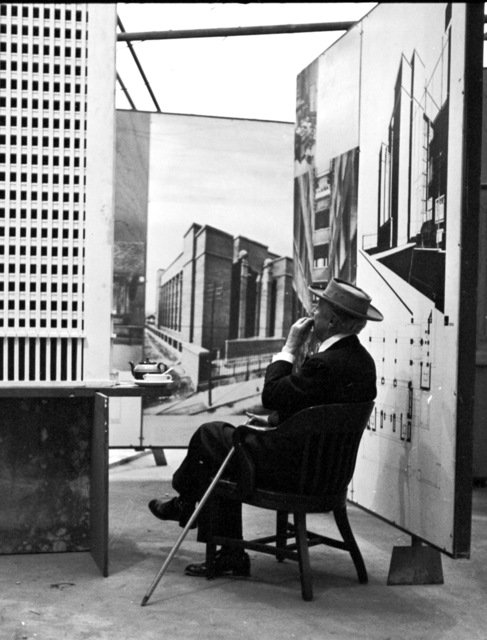 Pedro E. Guerrero, ‘Frank Lloyd Wright, Tea Break, Guggenheim Pavilion, New York, NY’, 1953, Photography, Silver Gelatin Print, Edward Cella Art and Architecture