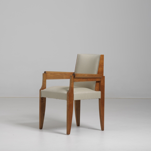André Sornay, ‘Pair of « bridge » armchairs’, ca. 1941, Design/Decorative Art, Ash and oak with brass nails and solid oak, Galerie Alain Marcelpoil