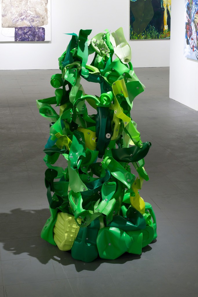 A sculpture by Niki Lederer with paintings by Mark Van Wagner, Catherine Haggarty, and Luis Martin. A sculpture by Niki Lederer with paintings by Mark Van Wagner, Catherine Haggarty, and Luis Martin.