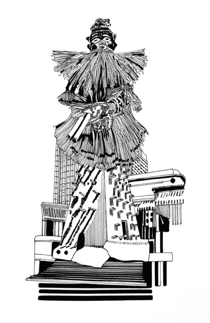 Chourouk Hriech, ‘Non grande architecture tribale #1’, 2019, Drawing, Collage or other Work on Paper, Indian ink on paper, L'Atelier 21