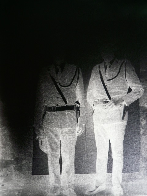 Milagros de la Torre, ‘Under the black sun (Policemen) ’, 1991-1993 (Print | Copia 2015), Photography, Archival pigment print on cotton paper mounted on aluminium | Impresión de pigmentos de archivo sobre papel de algodón montado sobre aluminio, ROLF ART