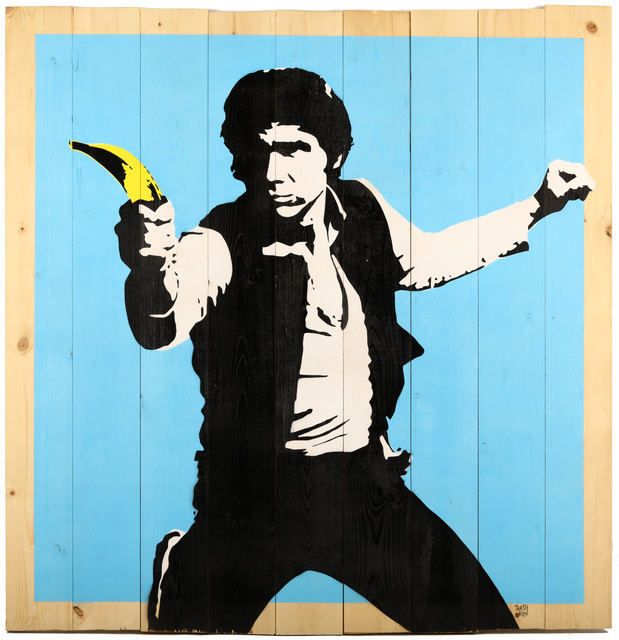 Thirsty Bstrd, ‘Han Solo Banana Gun’, 2017, Drawing, Collage or other Work on Paper, Spraypaint and stencil on wooden panels, Chiswick Auctions