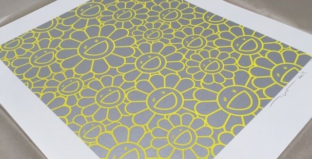 Takashi Murakami, ‘JULY NIGHT SILKSCREEN (YELLOW/SILVER FLOWERS)’, 2019, Print, Silkscreen, Dope! Gallery