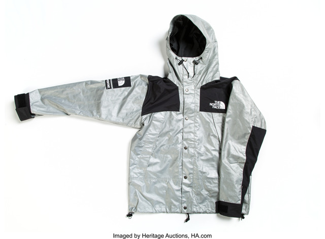 silver north face coat